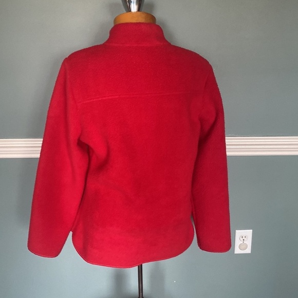 Talbots SHERPA WOVEN TRIM JACKET - SOLID cherry red. Zip up fleece Sz L winter - Picture 4 of 10